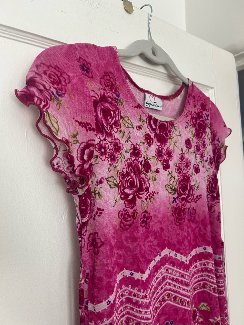 1990s Expressons Pink Floral Baby Doll Top